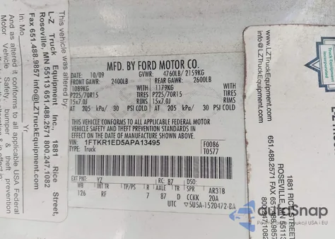 2010 Ford Ranger Xl/Xlt z USA, uszkodzony, nr VIN 1FTKR1ED5APA13495